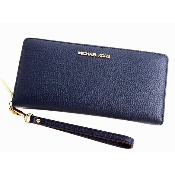 New Michael Kors Jet Set Large Travel Continental Wallet Leather Navy - Picture 1 of 3